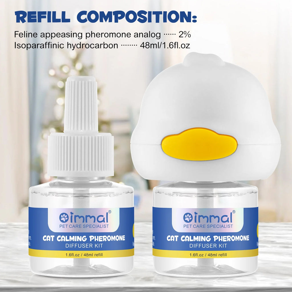 Cat Calming Pheromone Diffuser,2 in 1 Plug-In Cat Calming Diffuser Kit for Cat Anxiety Relief(60 Days Supply 1 Diffuser & 2 Refill)