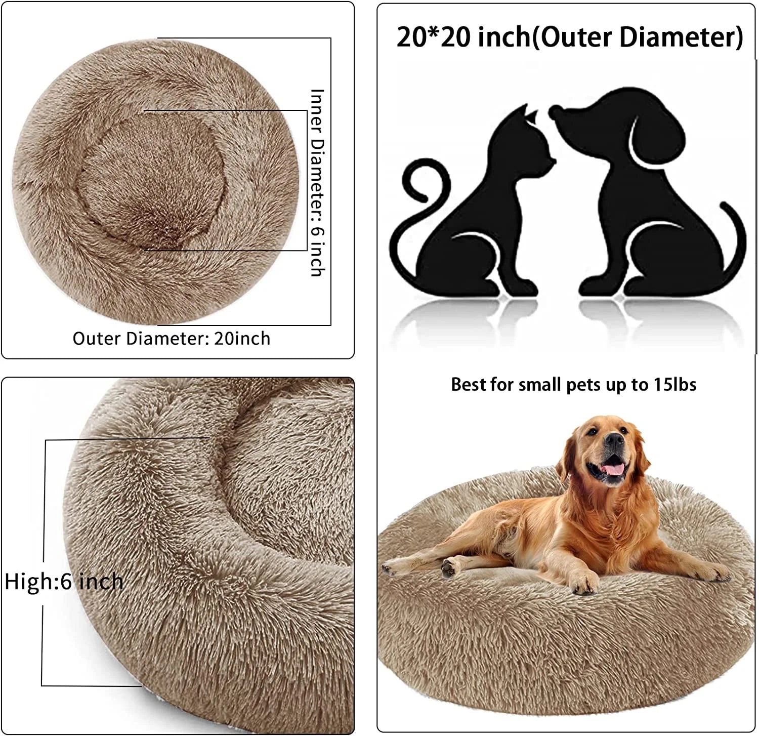 Dog Bed & Cat Bed, Anti-Anxiety Puppy Bed Warming Cozy round Soft Pet Bed, Machine Washable Calming Donut Bed