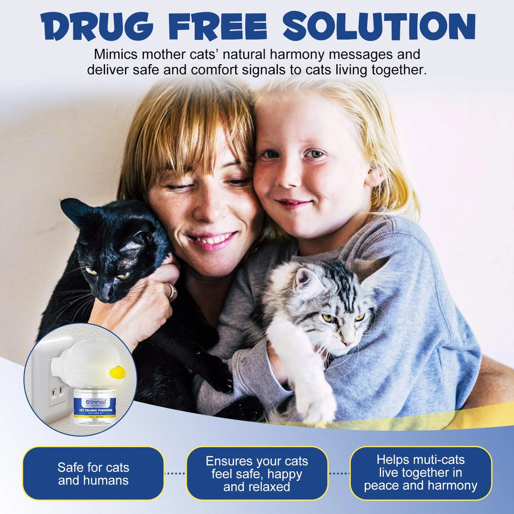 Cat Calming Pheromone Diffuser,2 in 1 Plug-In Cat Calming Diffuser Kit for Cat Anxiety Relief(60 Days Supply 1 Diffuser & 2 Refill)