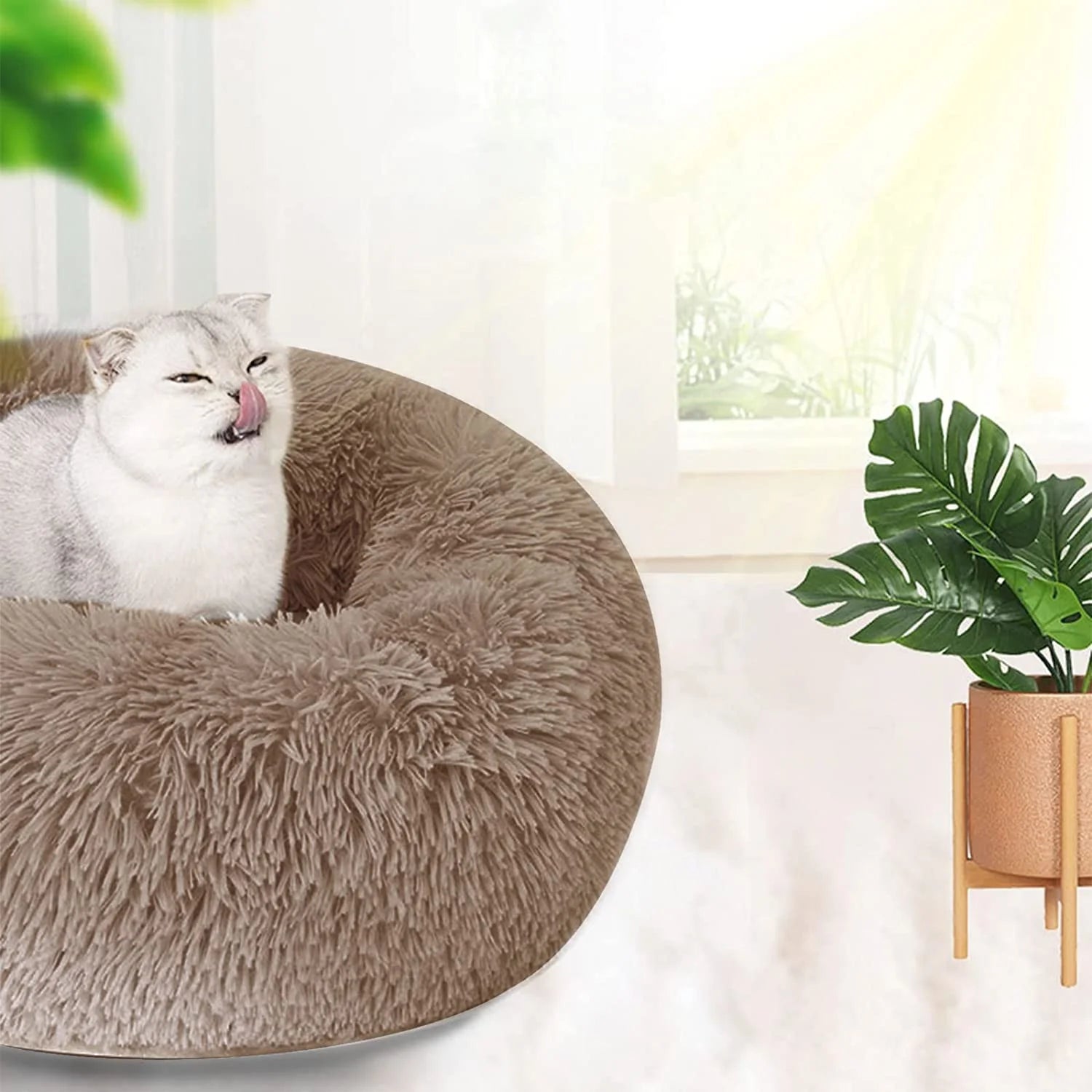 Dog Bed & Cat Bed, Anti-Anxiety Puppy Bed Warming Cozy round Soft Pet Bed, Machine Washable Calming Donut Bed