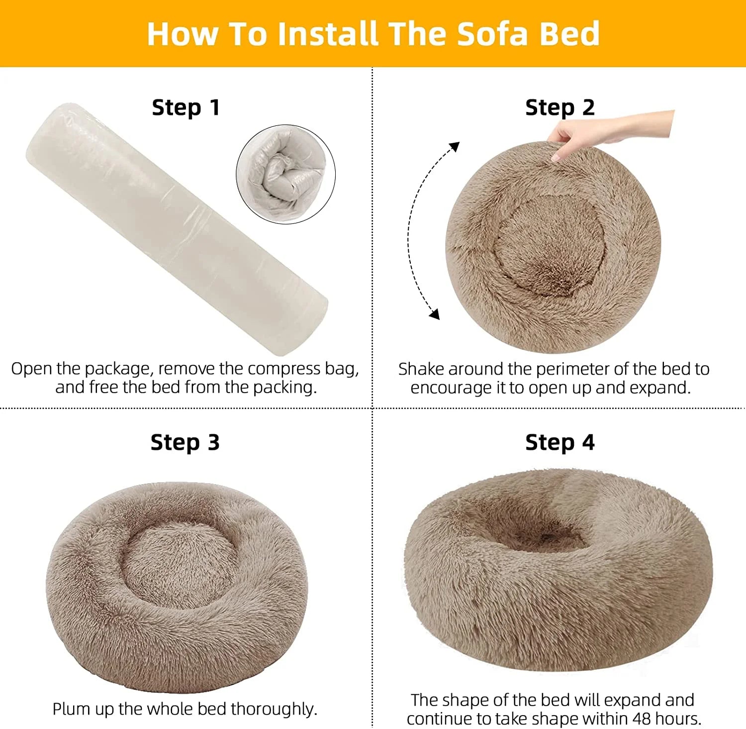 Dog Bed & Cat Bed, Anti-Anxiety Puppy Bed Warming Cozy round Soft Pet Bed, Machine Washable Calming Donut Bed